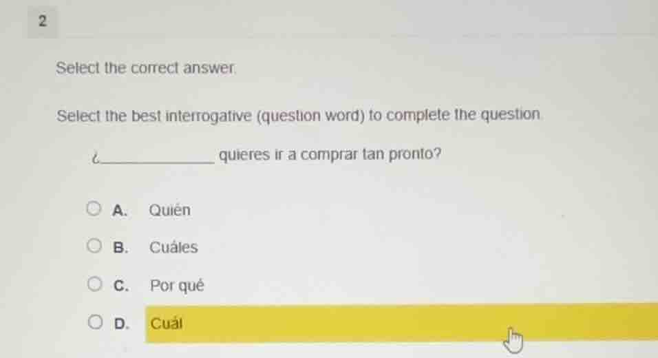 2 select the correct answer: select the best interrogative (question wo…