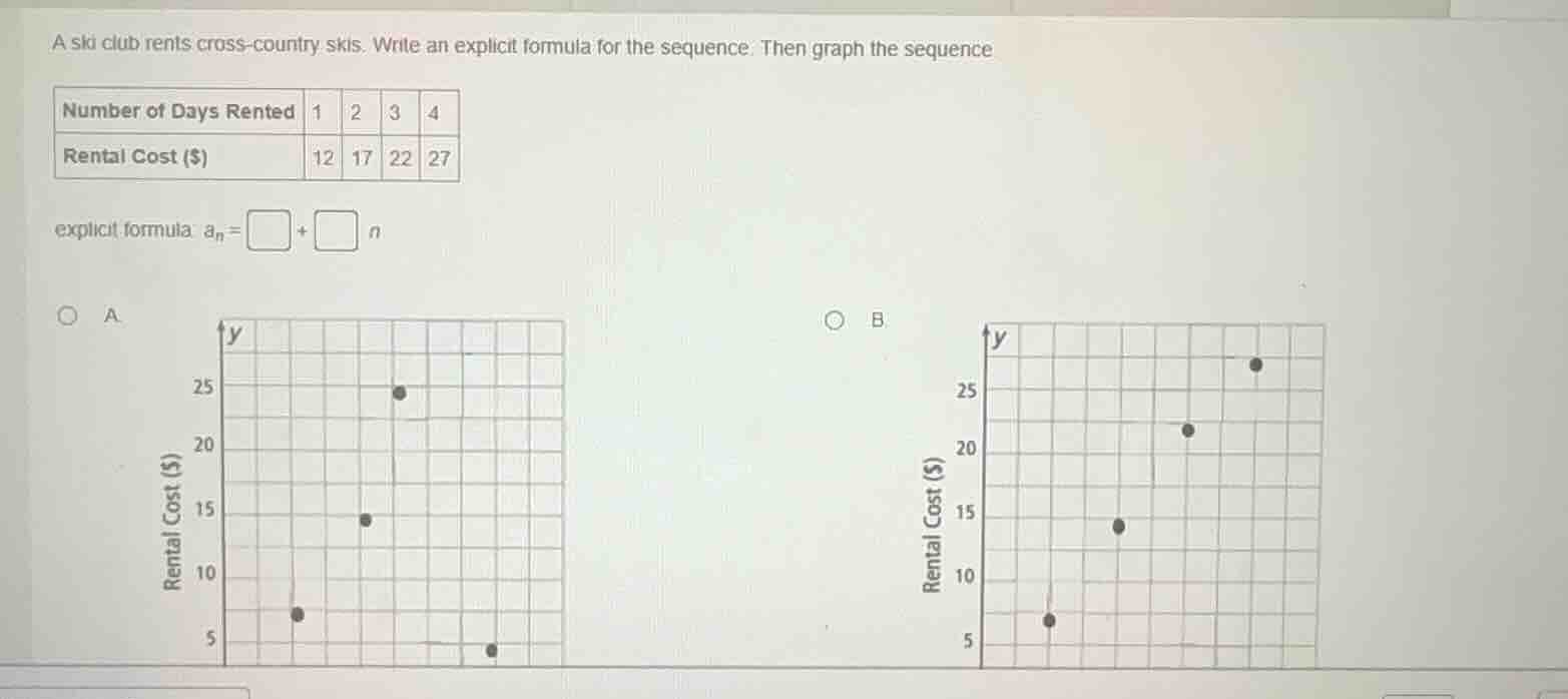 a ski club rents cross-country skis. write an explicit formula for the …