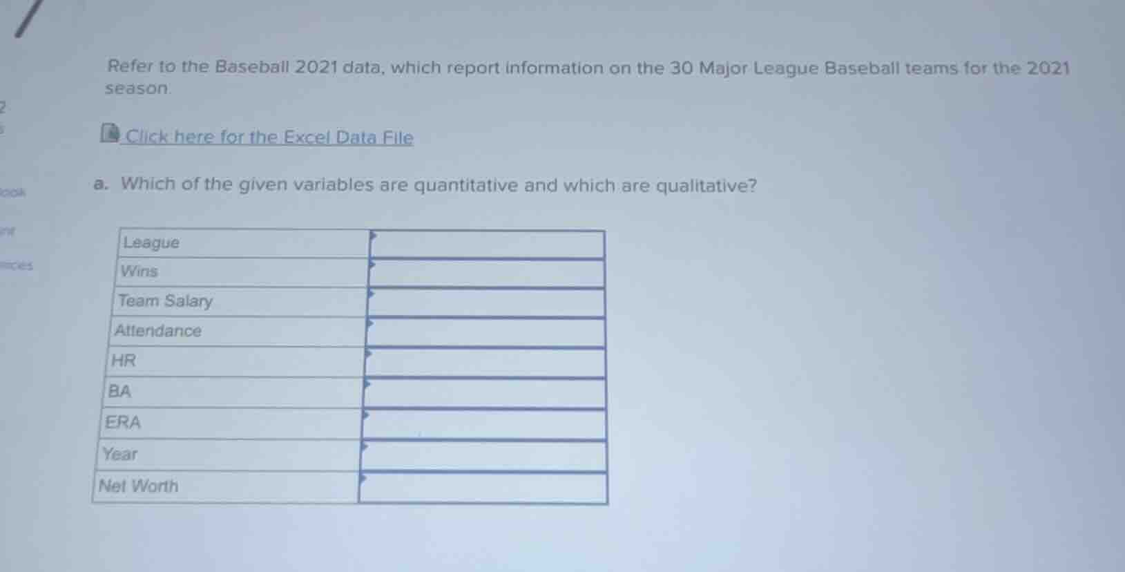 refer to the baseball 2021 data, which report information on the 30 maj…