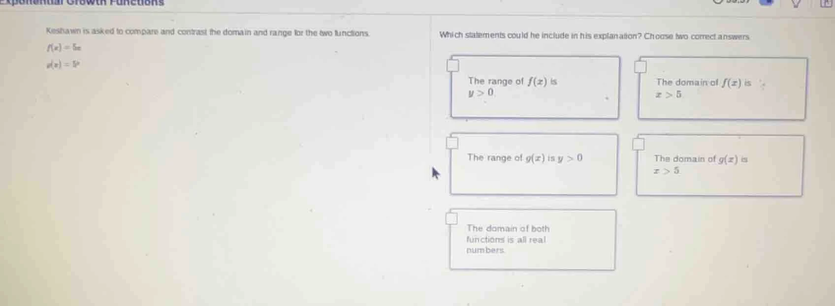 exponential growth functions keshawn is asked to compare and contrast t…
