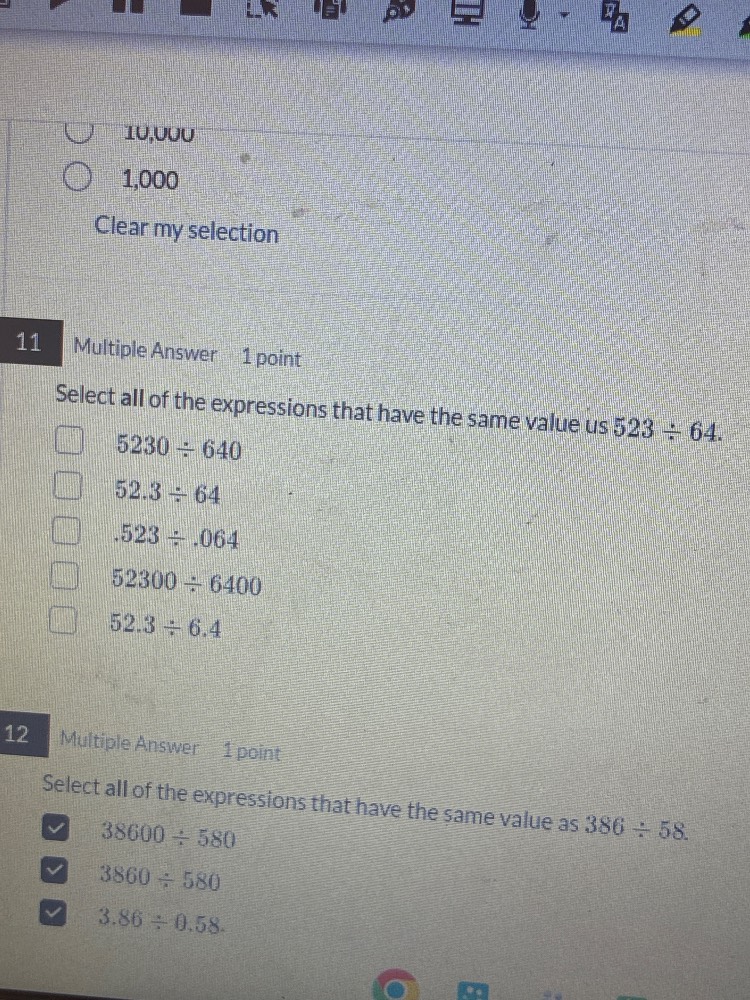 10,000 1,000 clear my selection 11 multiple answer 1 point select all o…