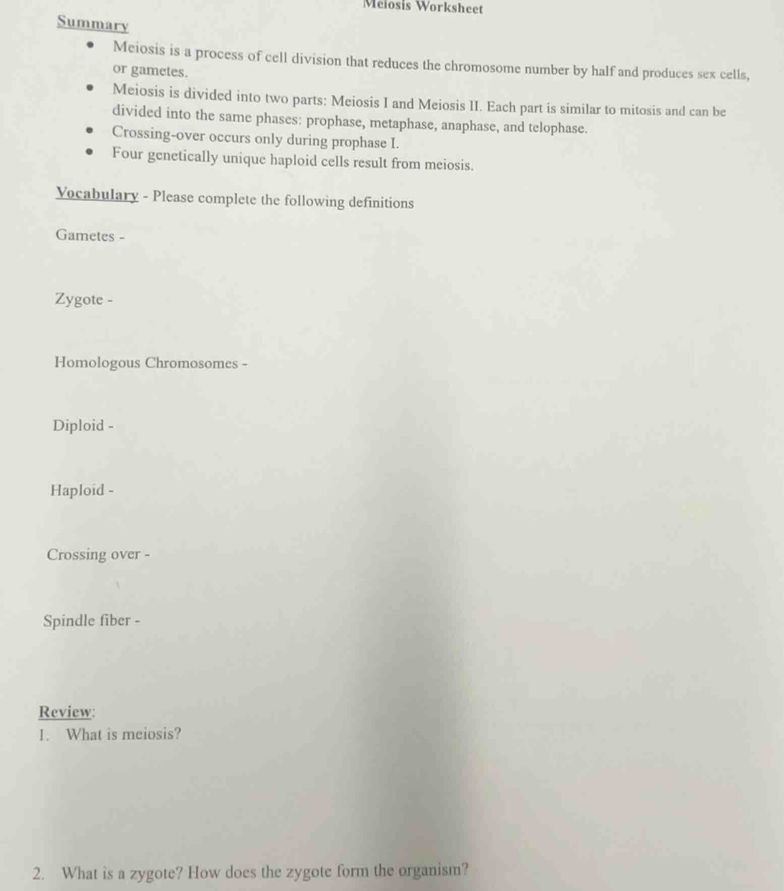 meiosis worksheetsummary• meiosis is a process of cell division that re…