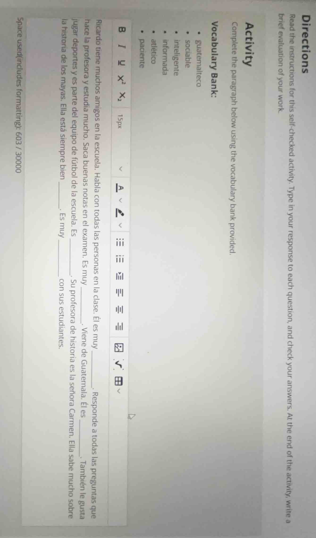 directions read the instructions for this self-checked activity. type i…