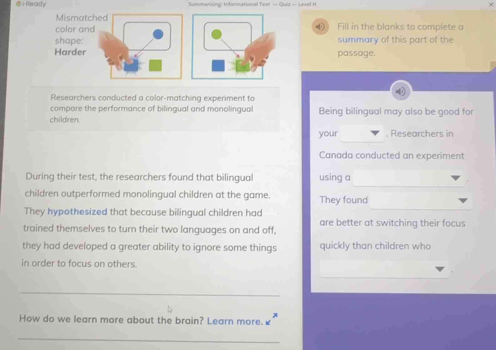 summarizing: informational text — quiz — level h mismatched color and s…