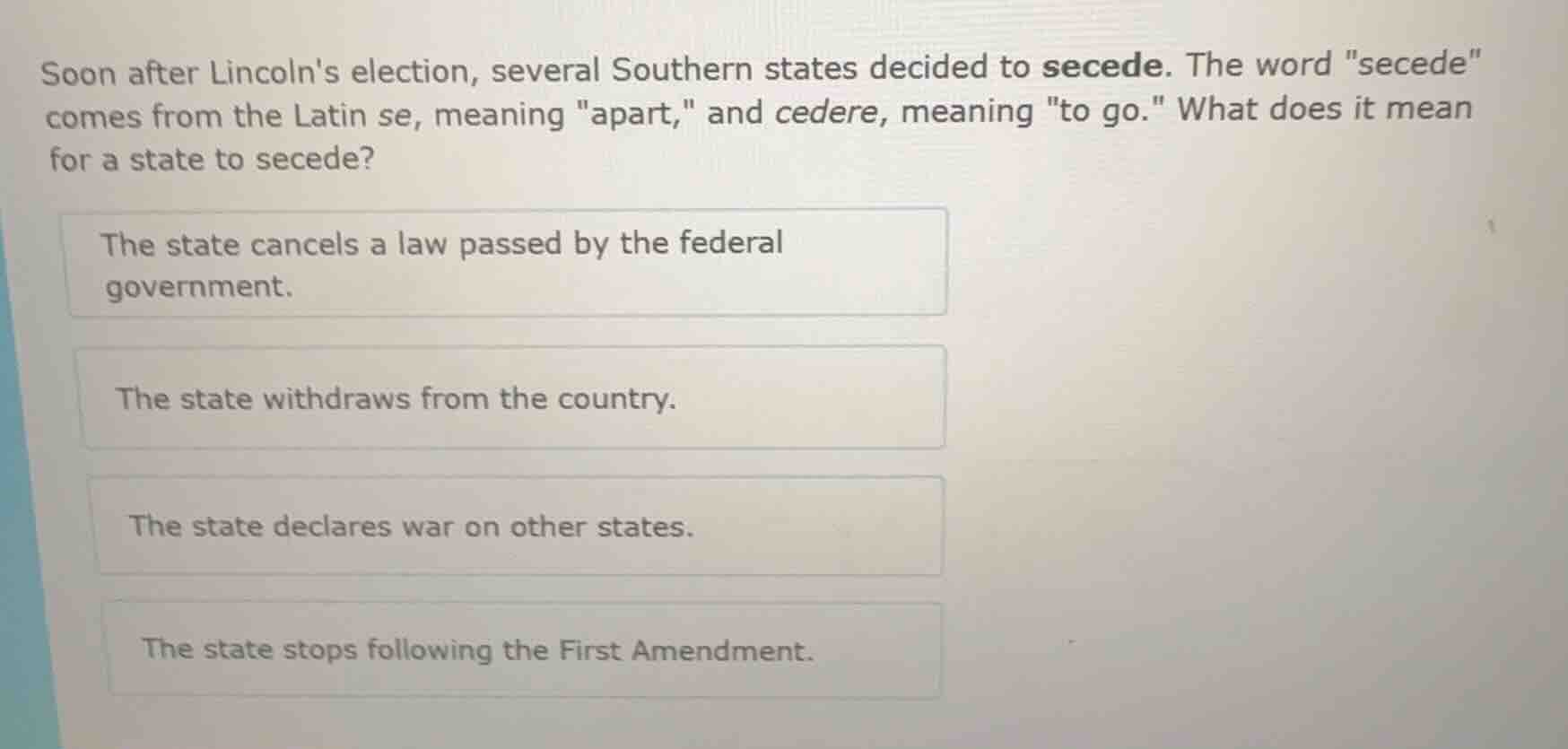soon after lincolns election, several southern states decided to secede…