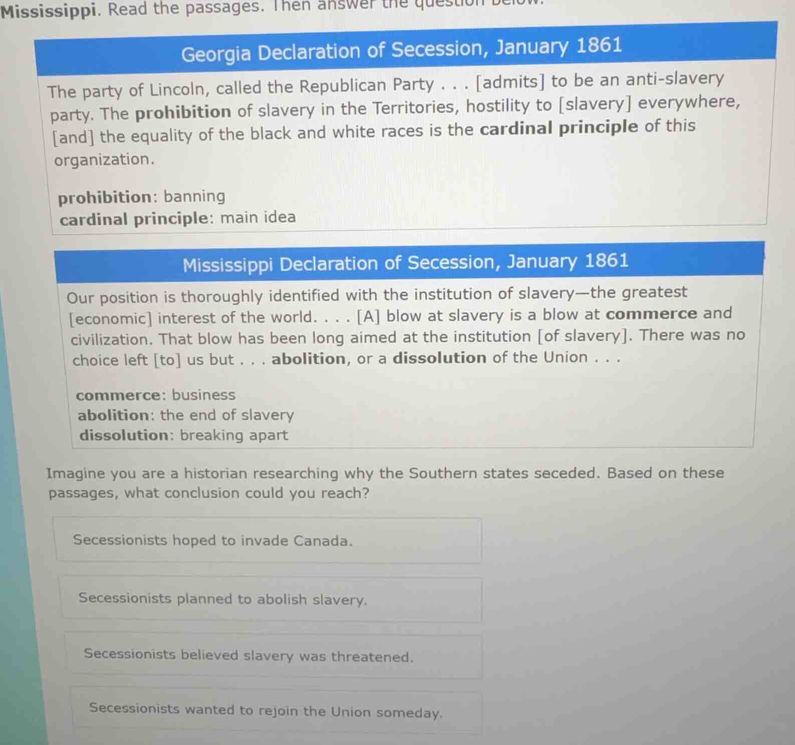 mississippi. read the passages. then answer the question below: georgia…