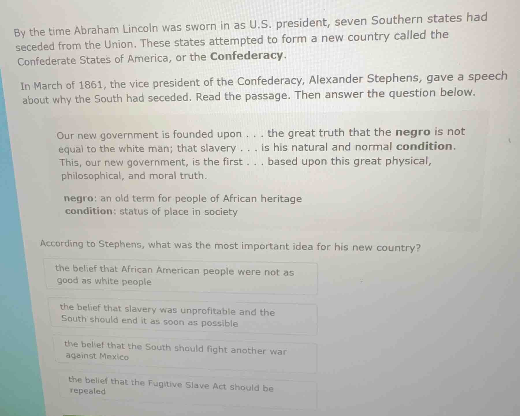 by the time abraham lincoln was sworn in as u.s. president, seven south…