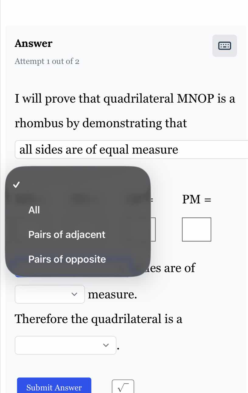 answer attempt 1 out of 2 i will prove that quadrilateral mnop is a rho…