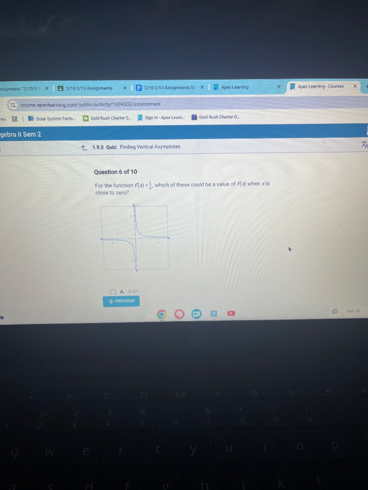 1.9.3 quiz: finding vertical asymptotes question 6 of 10 for the functi…