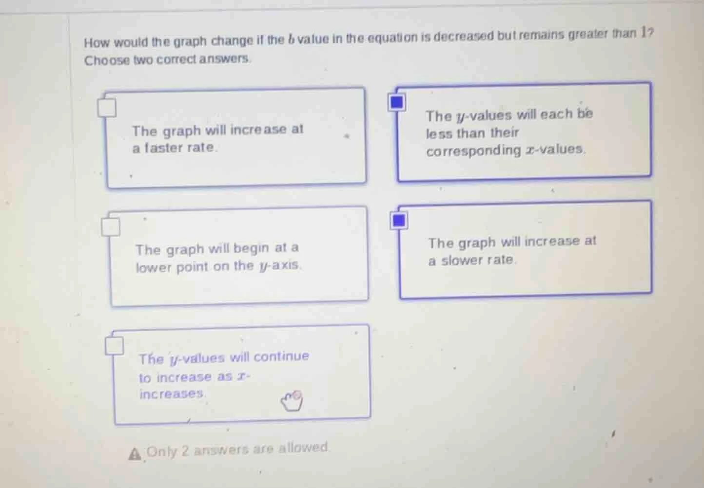 how would the graph change if the $b$ value in the equation is decrease…