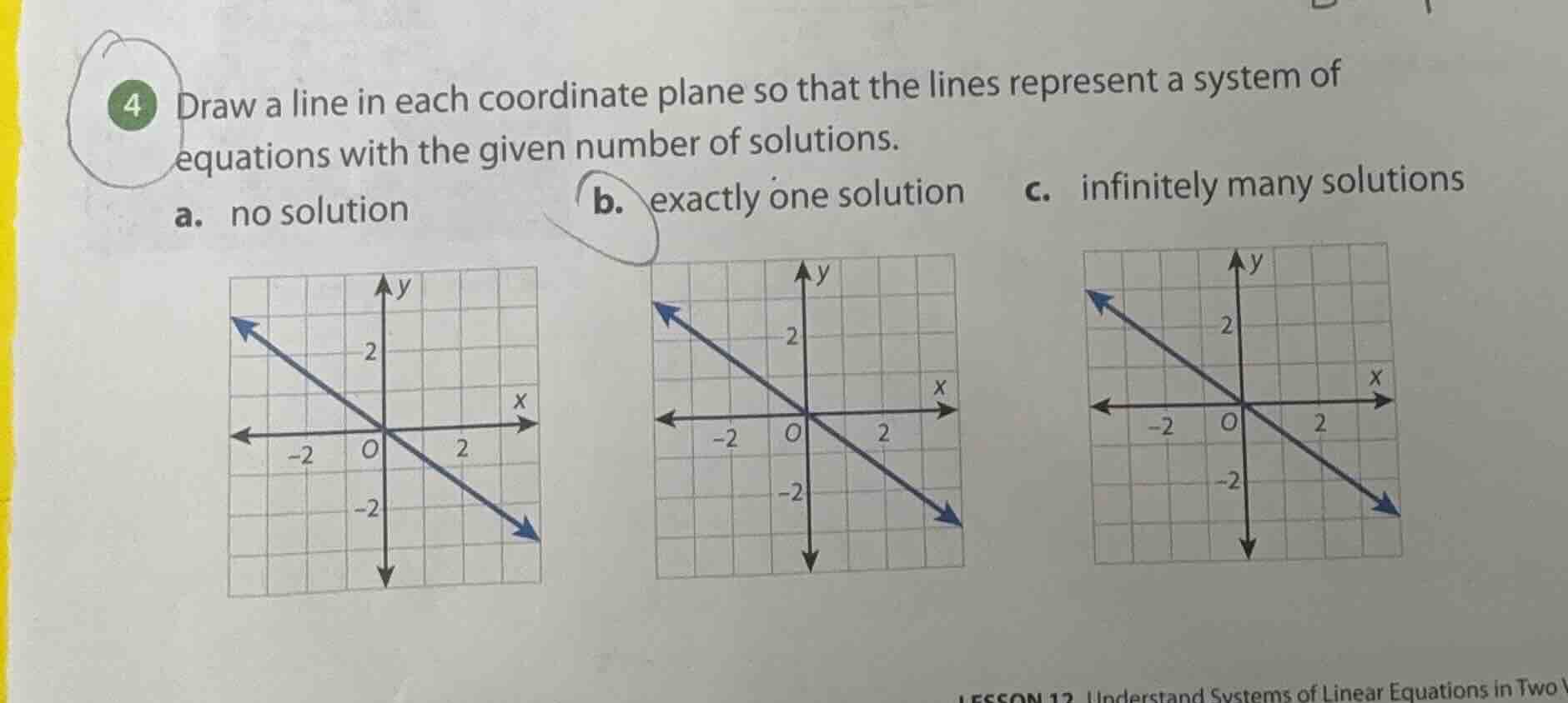 4 draw a line in each coordinate plane so that the lines represent a sy…