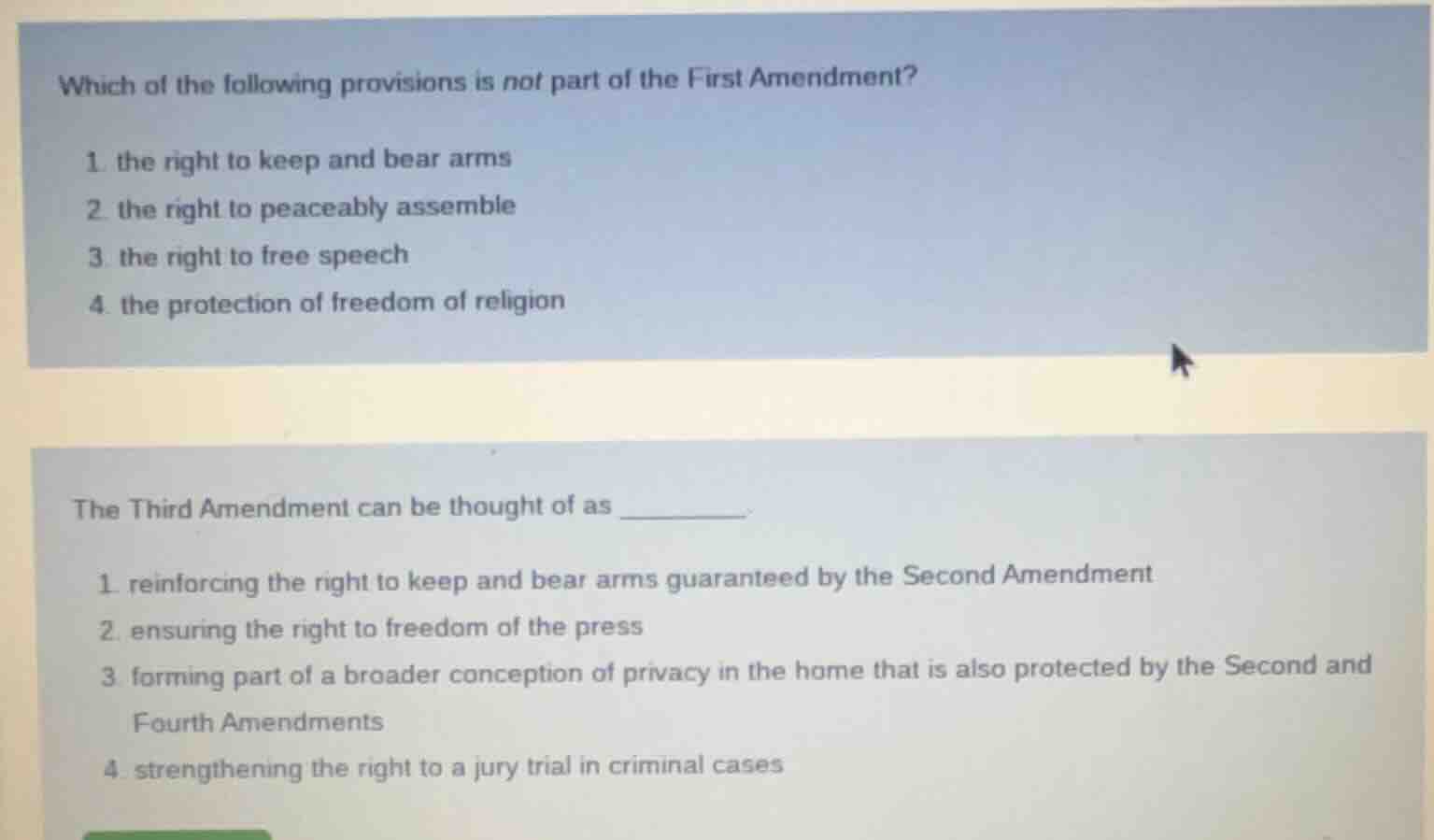 which of the following provisions is not part of the first amendment? 1…