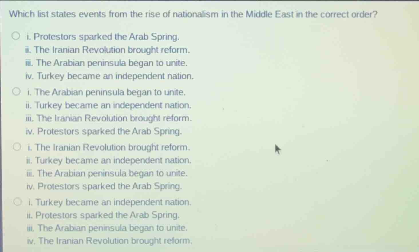 which list states events from the rise of nationalism in the middle eas…