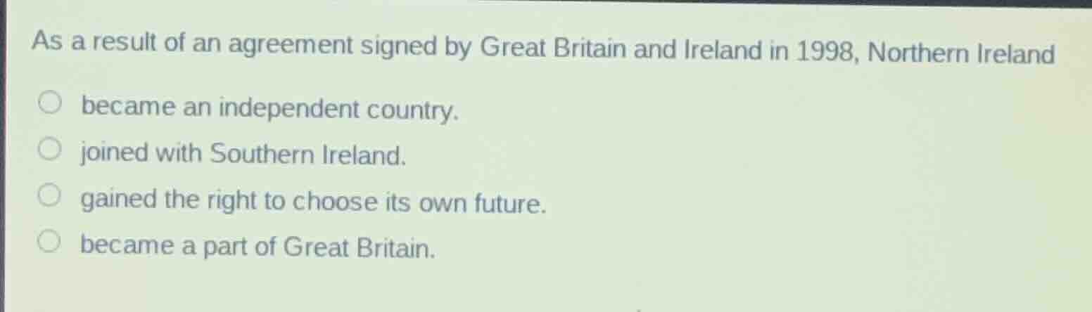 as a result of an agreement signed by great britain and ireland in 1998…