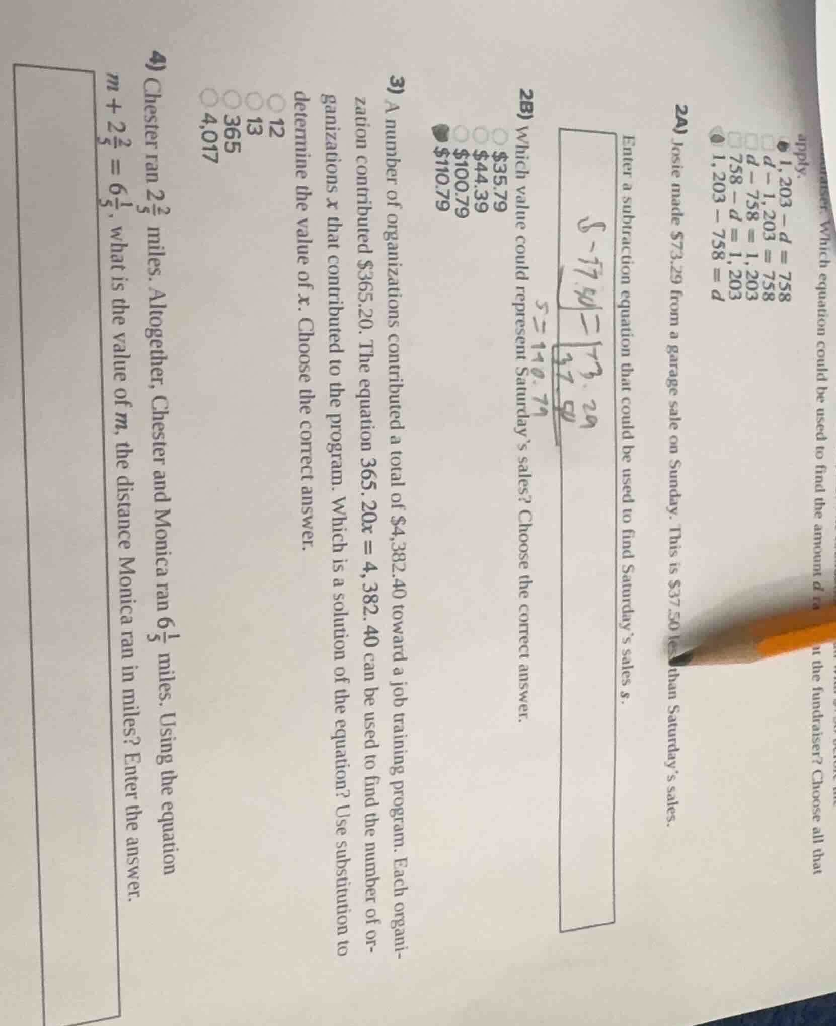 apply. ☑ $1,203 - d = 758 ☐ $d - 1,203 = 758 ☐ $d - 758 = 1,203 ☐ $758 …