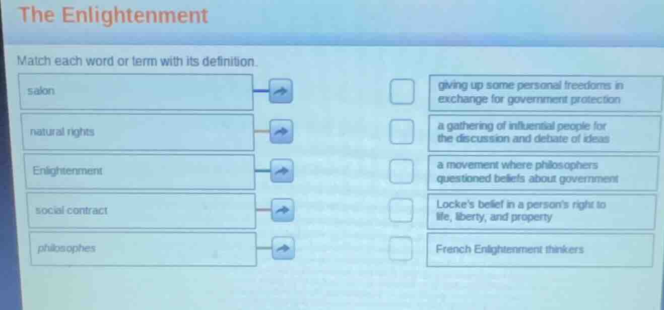 the enlightenment match each word or term with its definition. salon na…