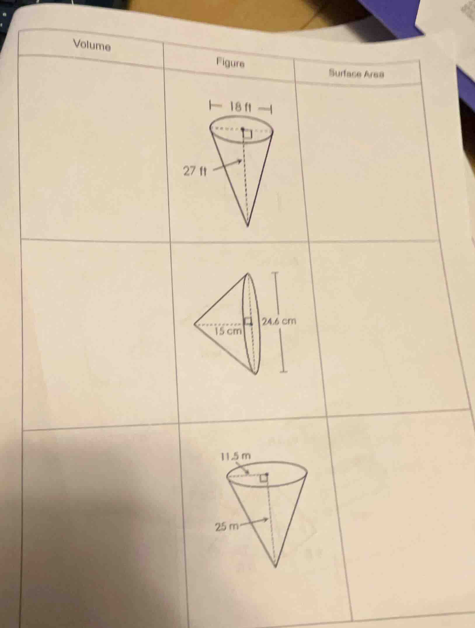 volume figure surface area 1. calculate the volume and surface area for…