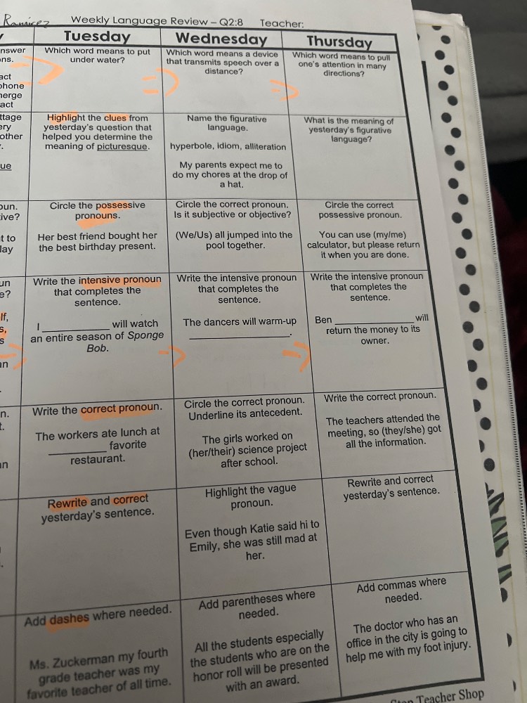 weekly language review - q2:8 teacher:tuesdayanswerwhich word means to …