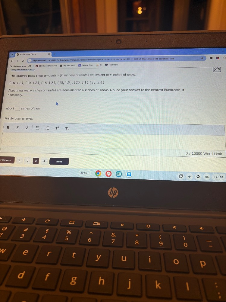 the ordered pairs show amounts y (in inches) of rainfall equivalent to …