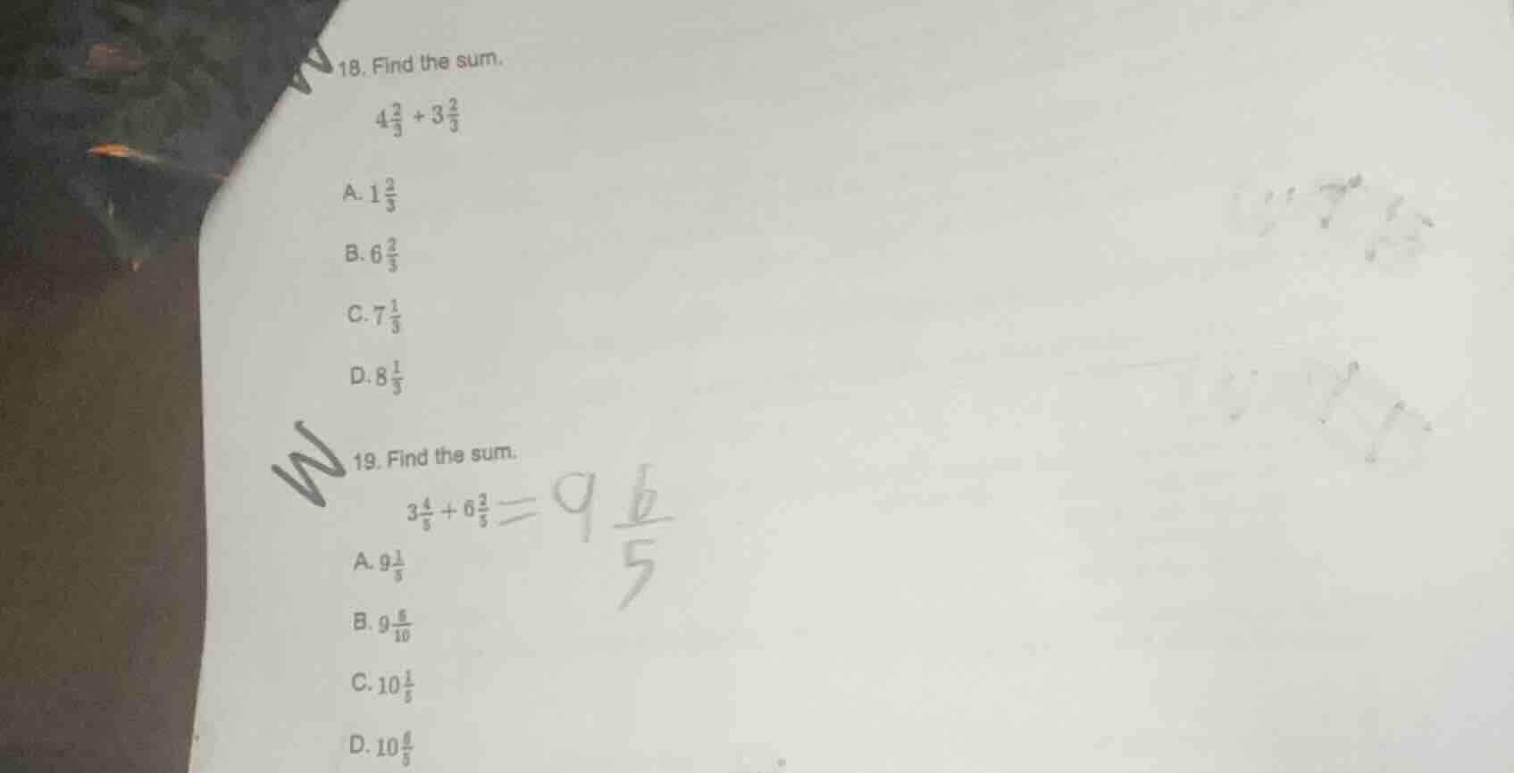 18. find the sum. $4\\frac{2}{3} + 3\\frac{2}{3}$ a. $1\\frac{2}{3}$ b.…