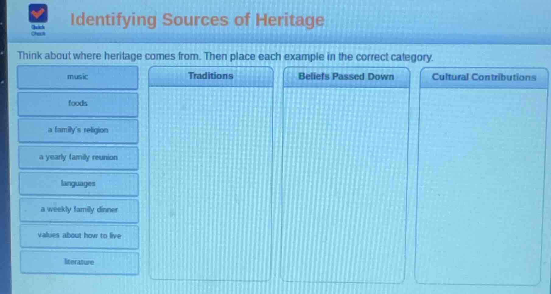 identifying sources of heritage think about where heritage comes from. …