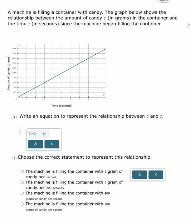 a machine is filling a container with candy. the graph below shows the …