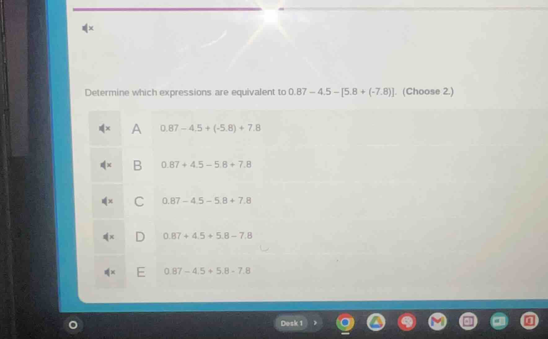 determine which expressions are equivalent to $0.87 - 4.5 - 5.8 + (-7.8…