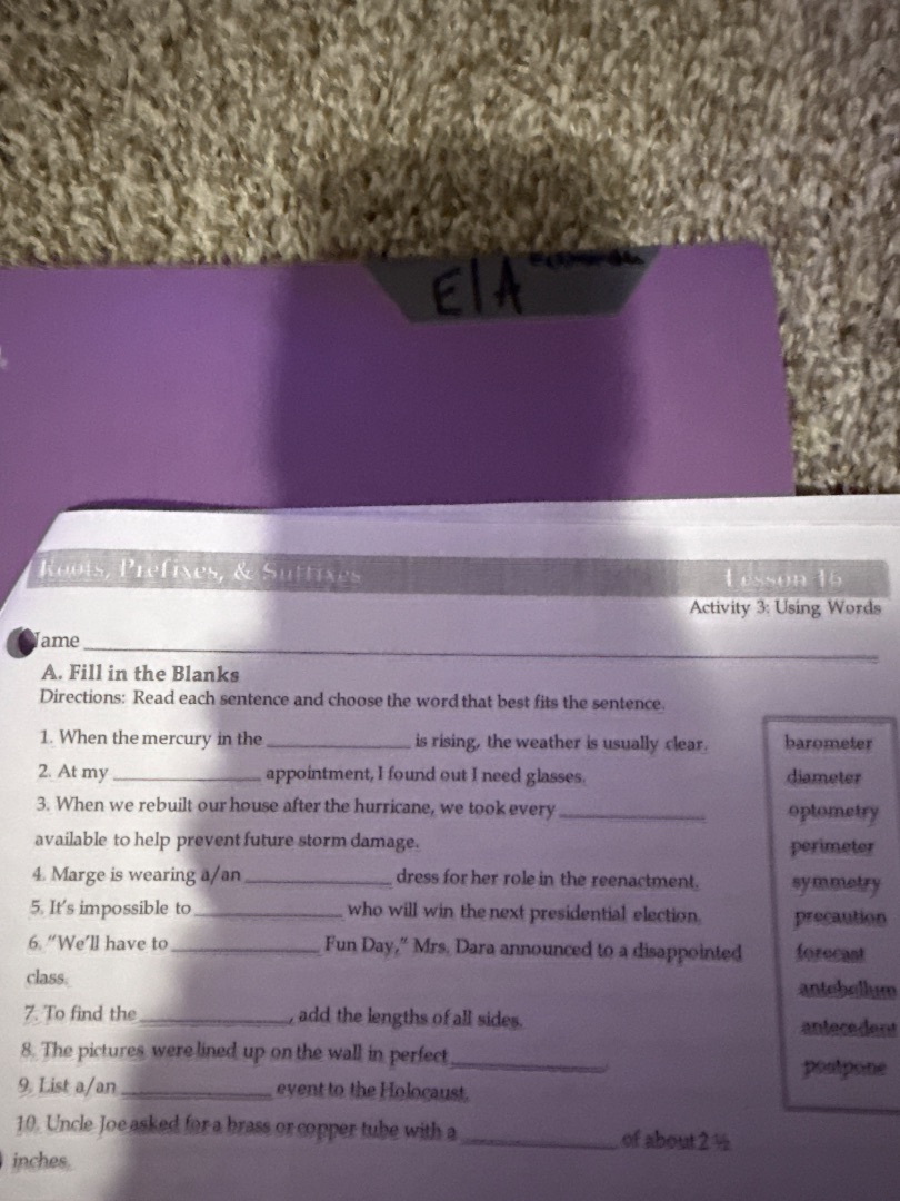 roots, prefixes, & suffixeslesson 16activity 3: using wordsnamea. fill …