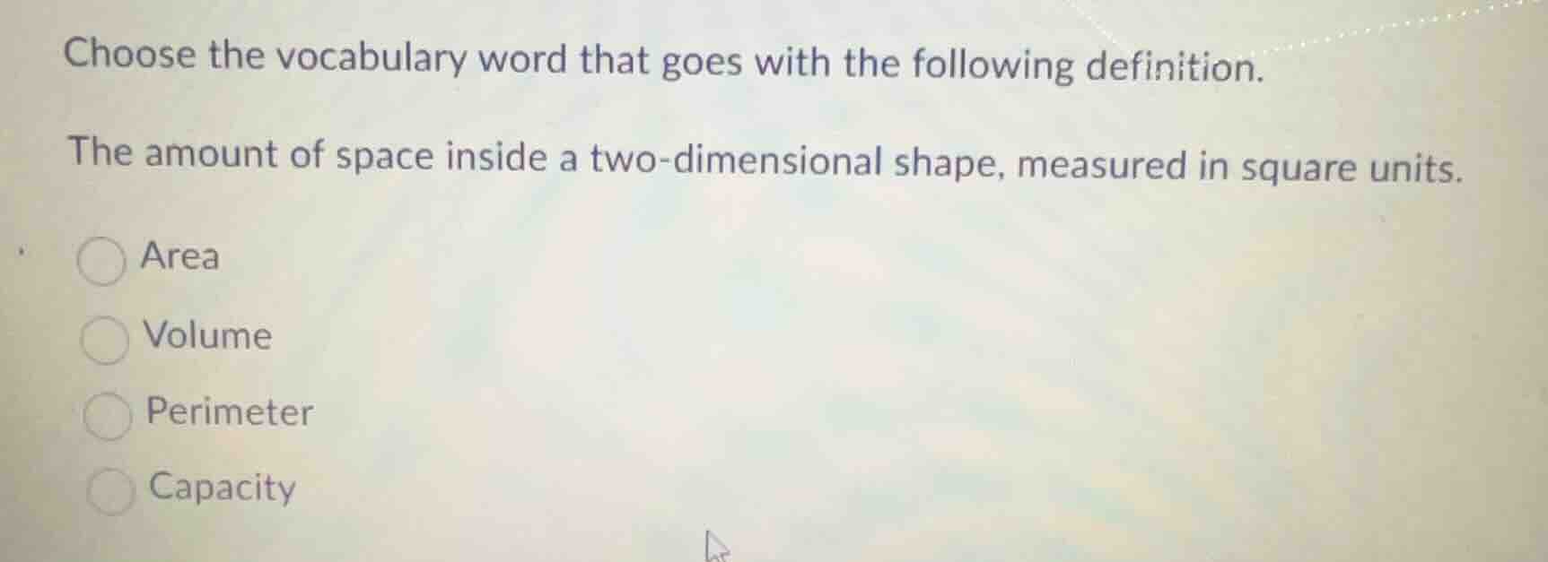 choose the vocabulary word that goes with the following definition. the…