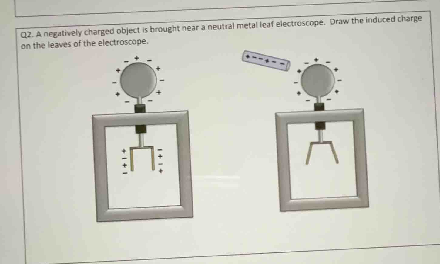 q2. a negatively charged object is brought near a neutral metal leaf el…
