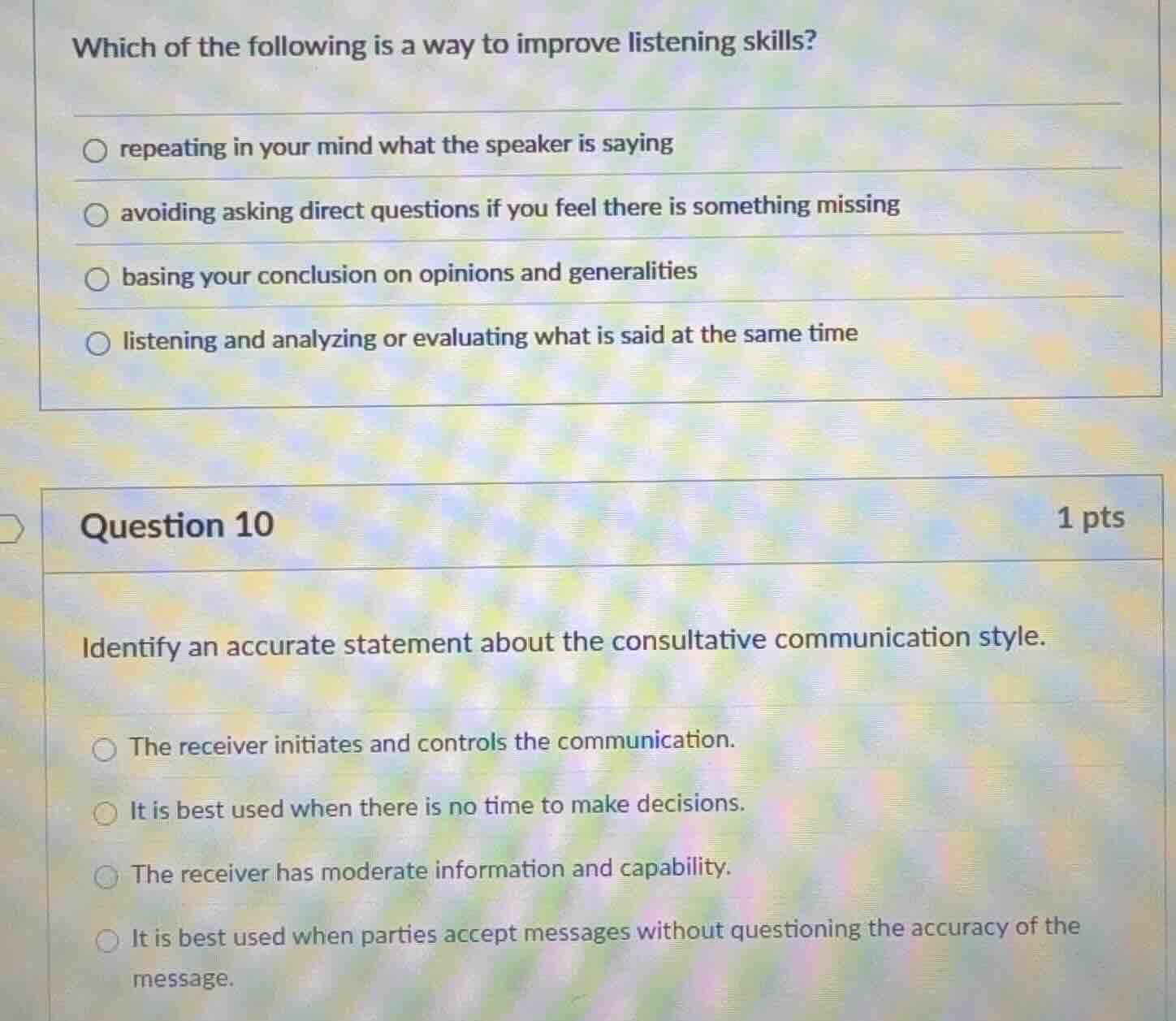 which of the following is a way to improve listening skills? ○ repeatin…