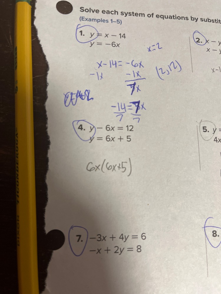 solve each system of equations by substitution(examples 1-5)1. $y = x -…