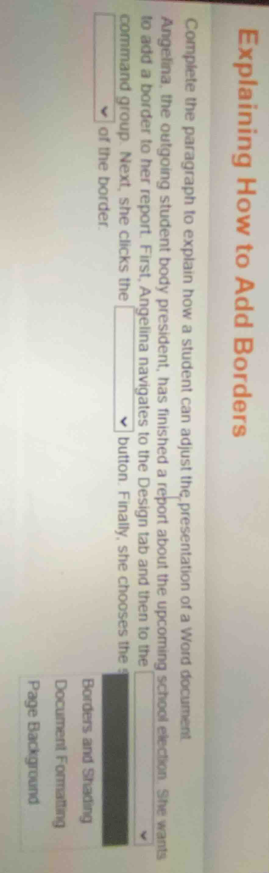 explaining how to add borders complete the paragraph to explain how a s…