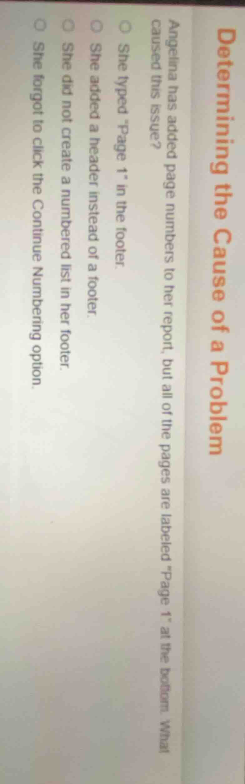 determining the cause of a problem angelina has added page numbers to h…