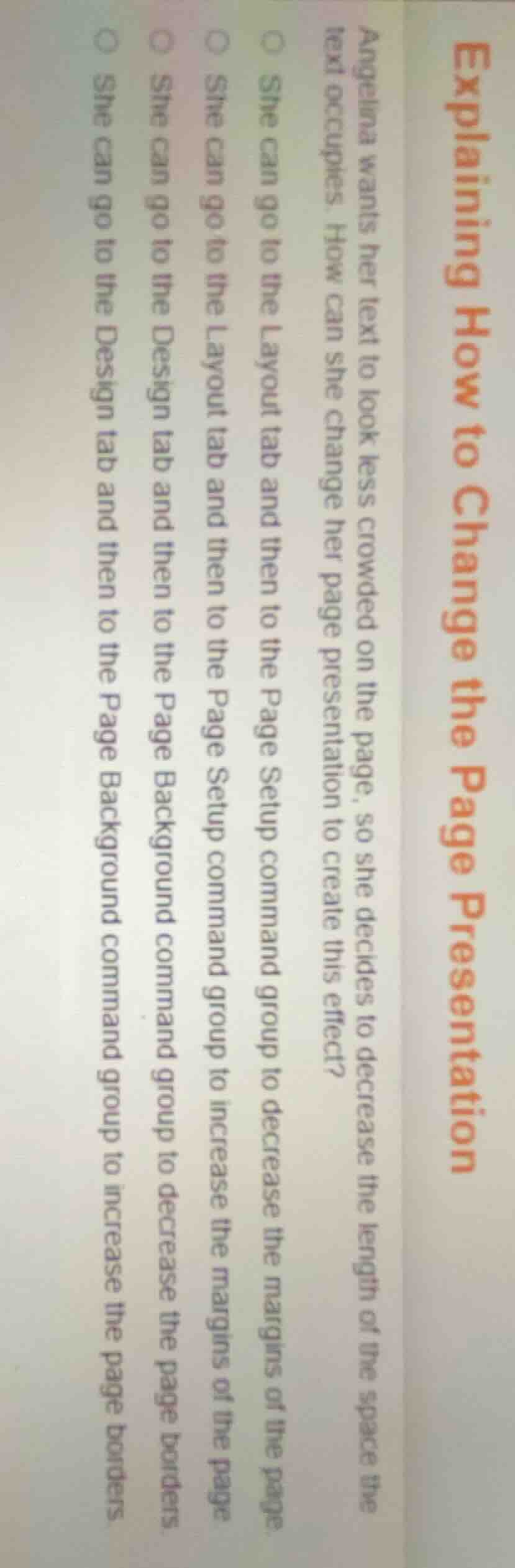 explaining how to change the page presentation angelina wants her text …