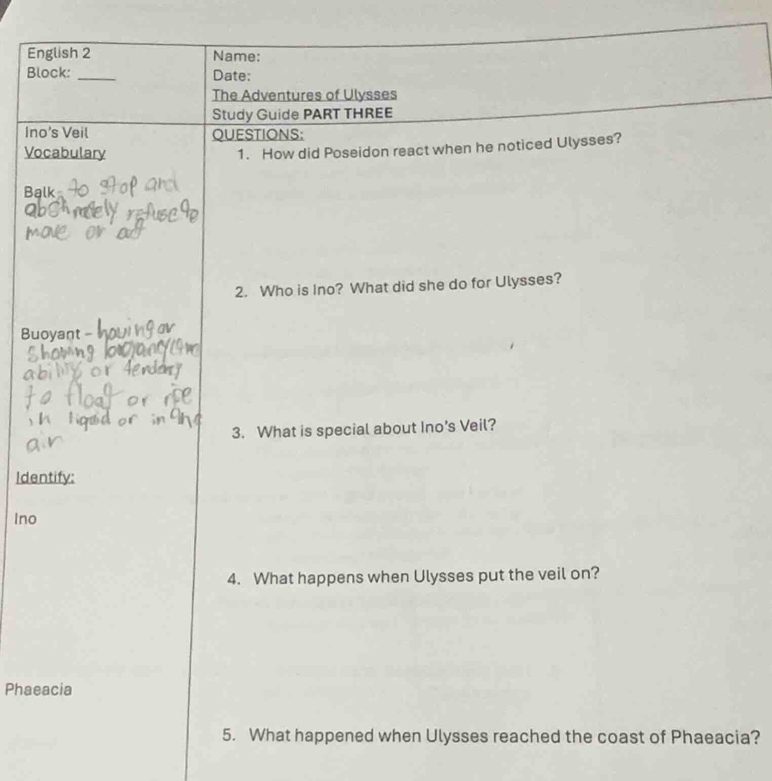 english 2 block: ____ name: date: the adventures of ulysses study guide…