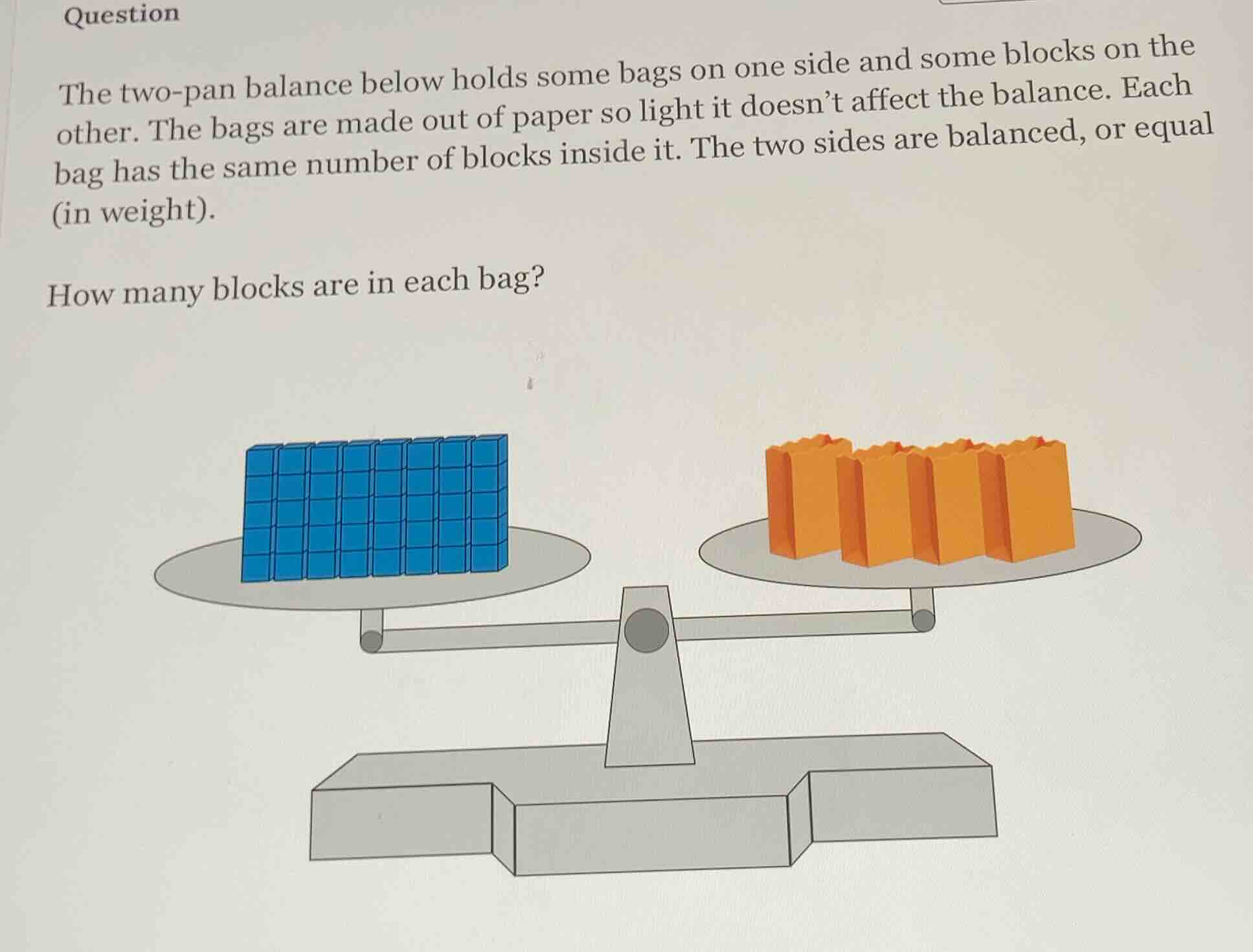 question the two-pan balance below holds some bags on one side and some…