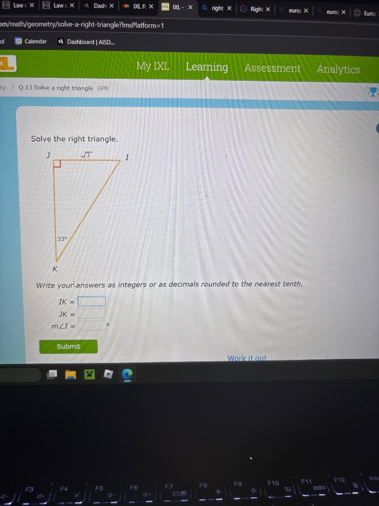 solve the right triangle. write your answers as integers or as decimals…