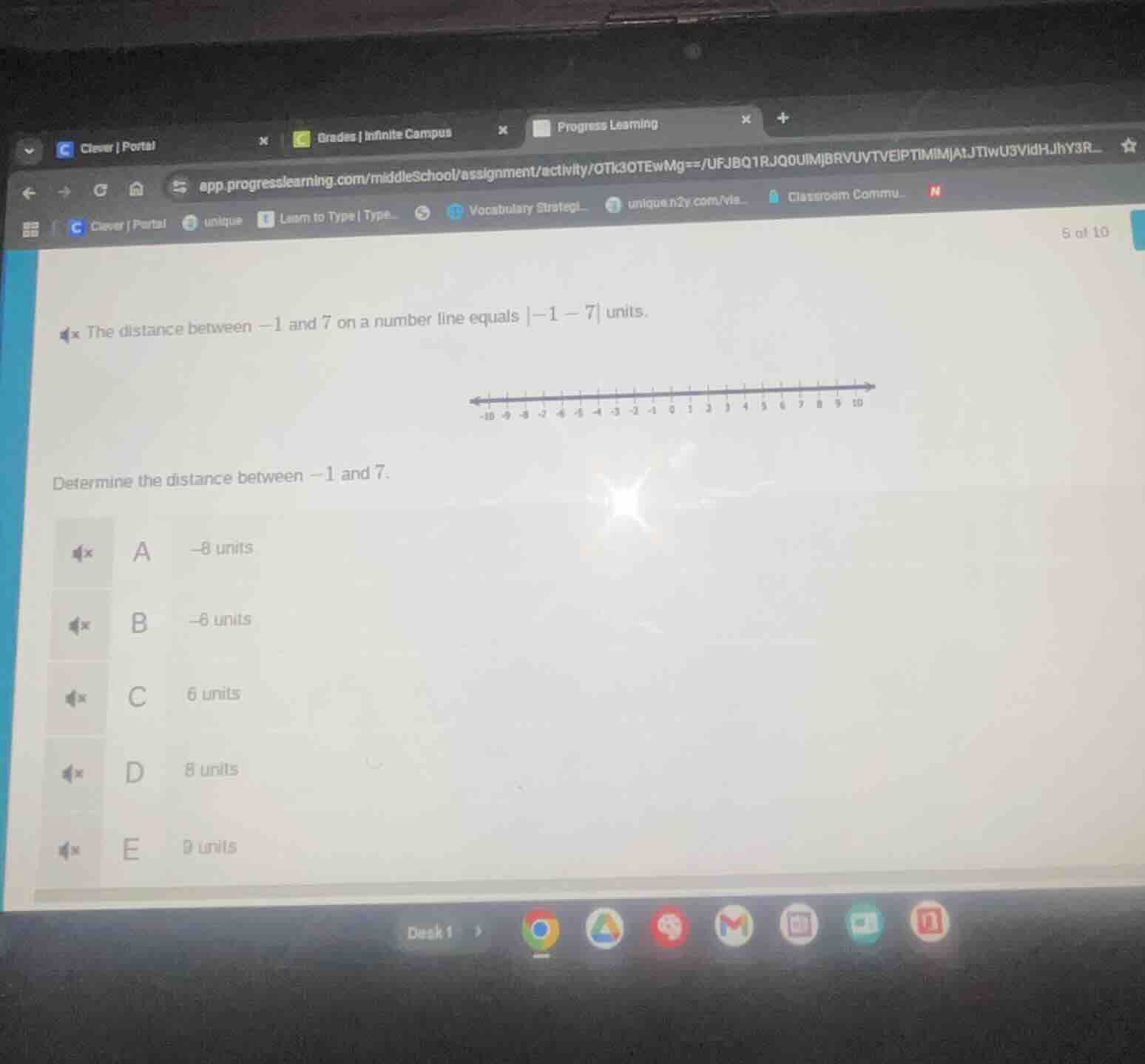 the distance between $-1$ and $7$ on a number line equals $|-1 - 7|$ un…