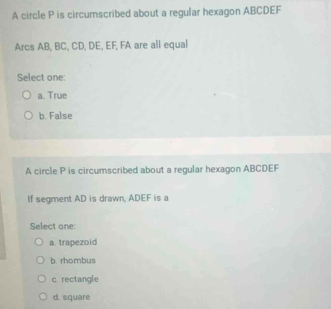 a circle p is circumscribed about a regular hexagon abcdef arcs ab, bc,…