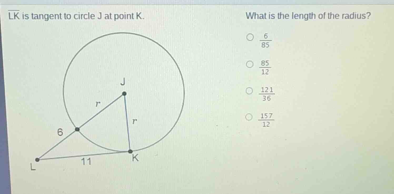 $\\overline{lk}$ is tangent to circle j at point k. what is the length …