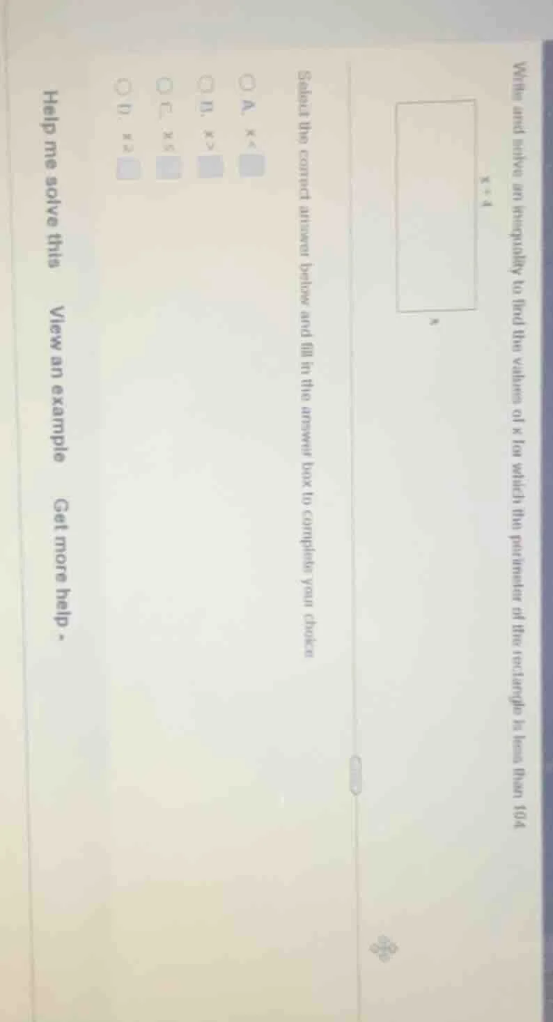 write and solve an inequality to find the values of x for which the per…