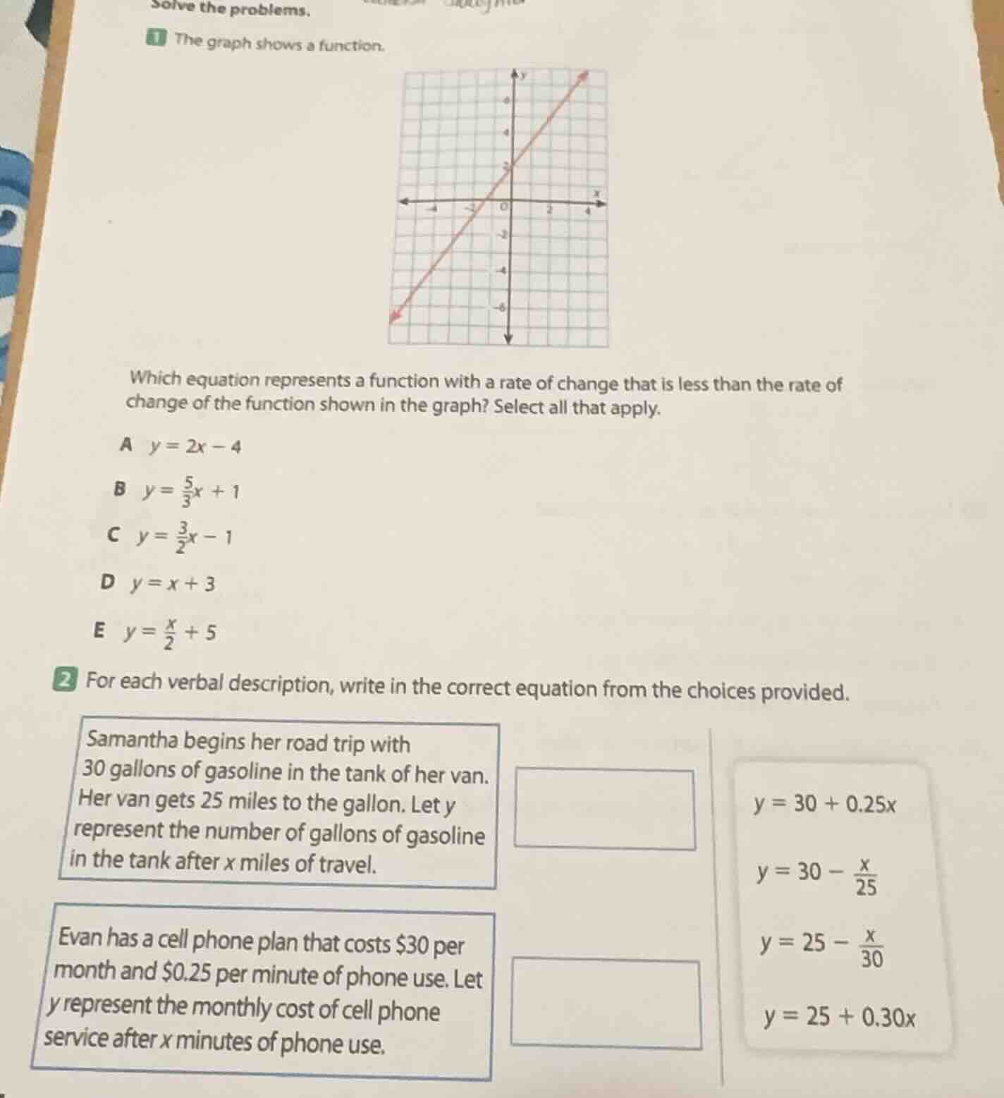 solve the problems. 1 the graph shows a function. which equation repres…