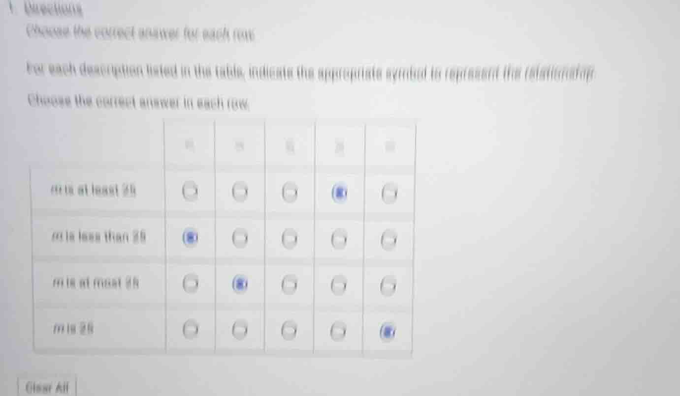 1. directions choose the correct answer for each row. for each descript…