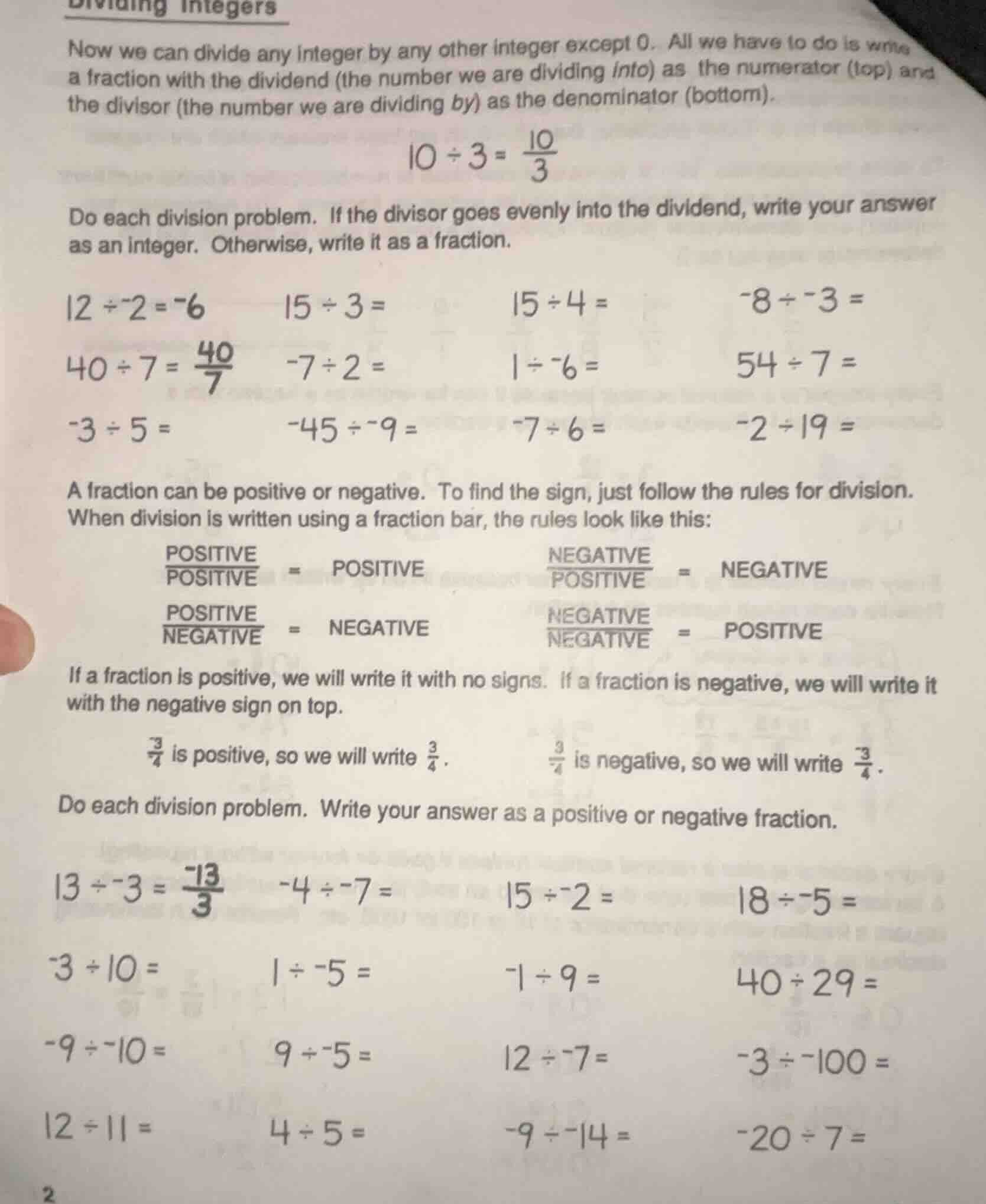 dividing integers now we can divide any integer by any other integer ex…