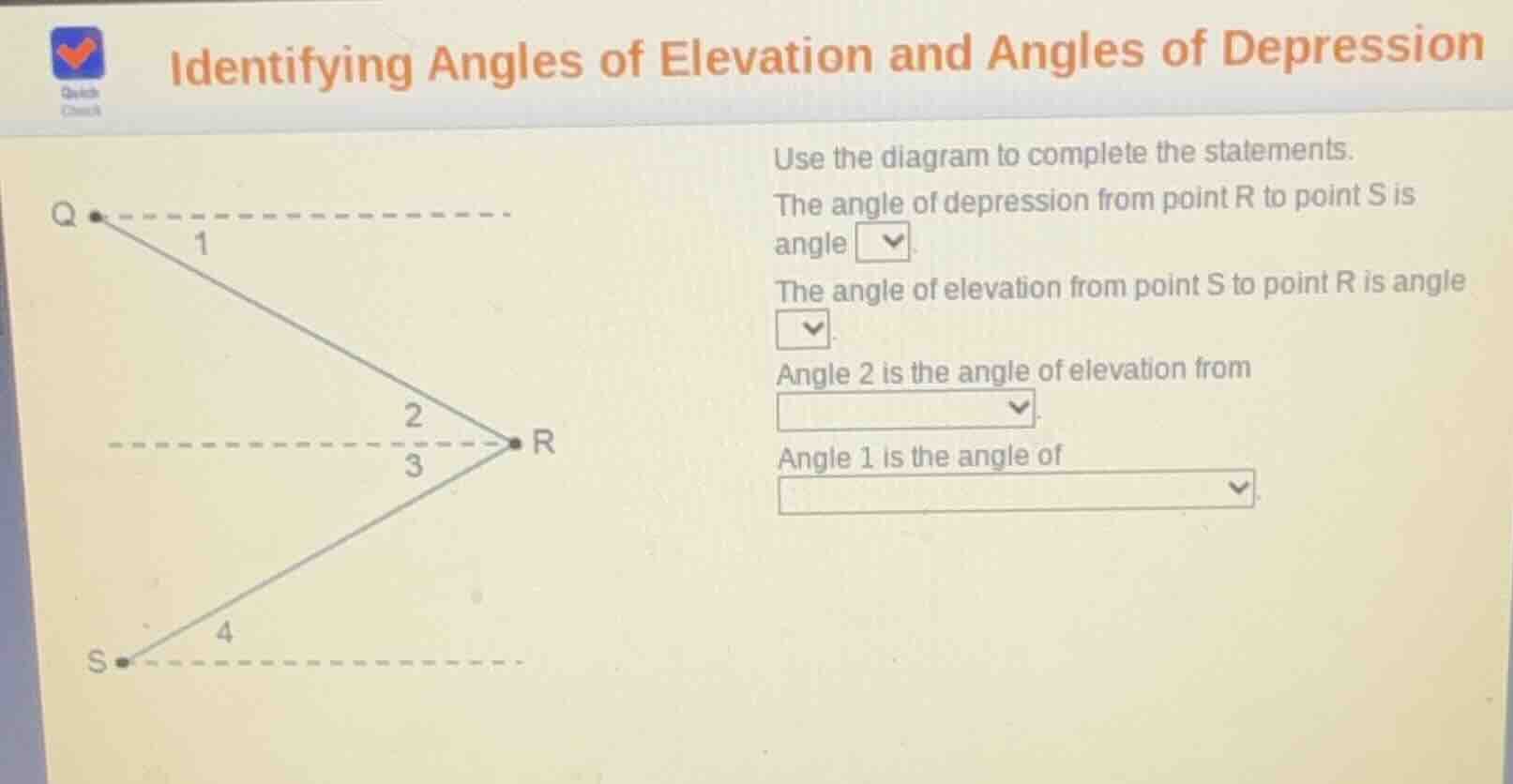 identifying angles of elevation and angles of depression use the diagra…