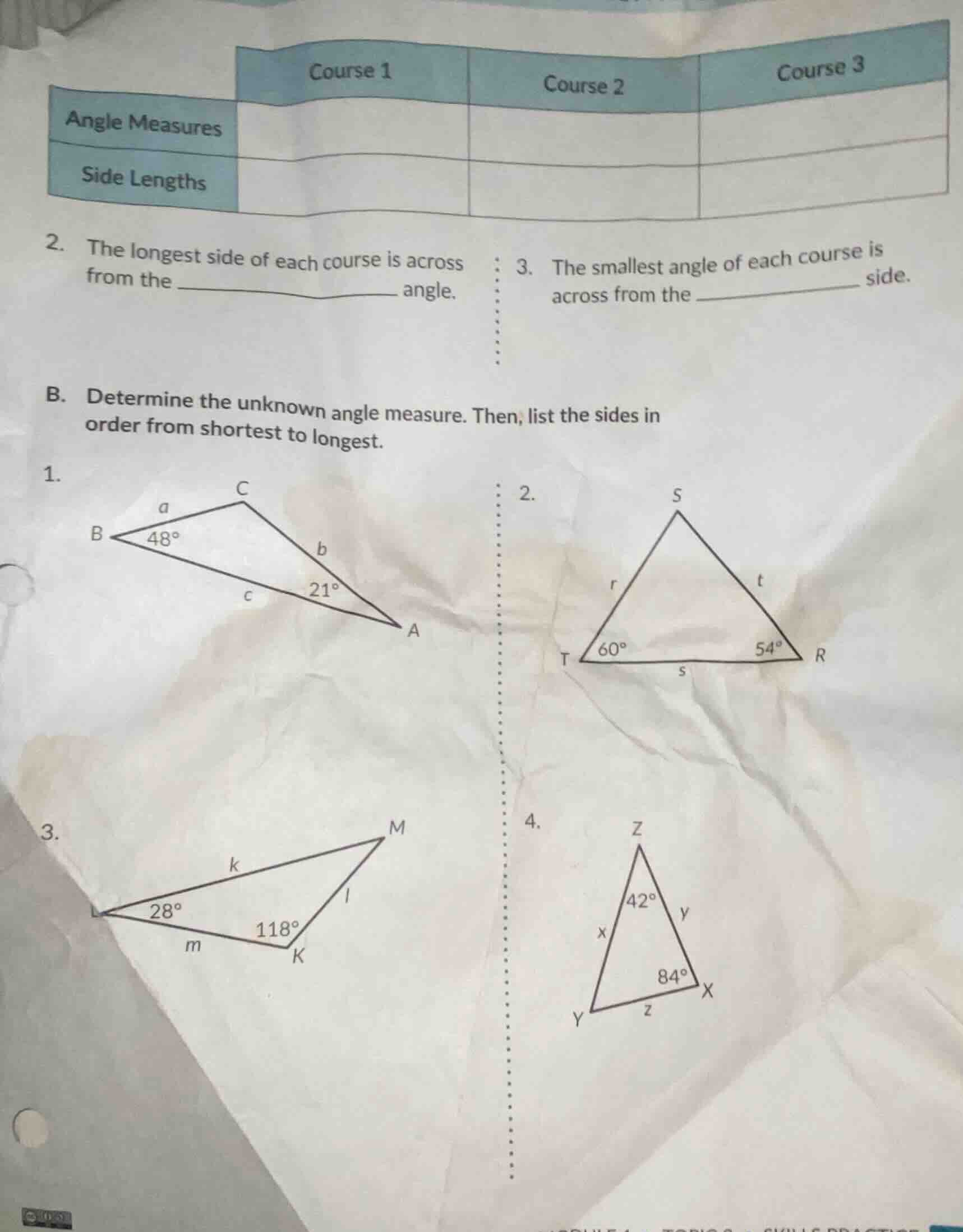 |course 1|course 2|course 3| | ---- | ---- | ---- | |angle measures| | …