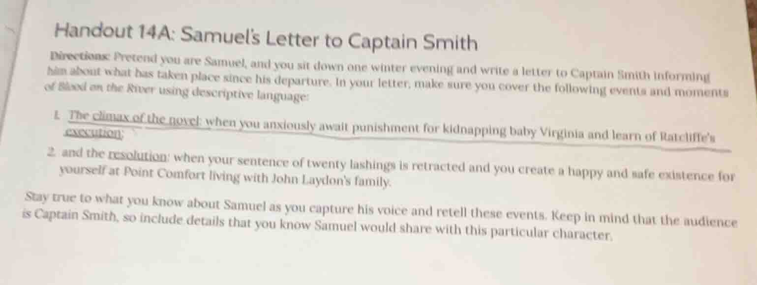 handout 14a: samuels letter to captain smith directions: pretend you ar…