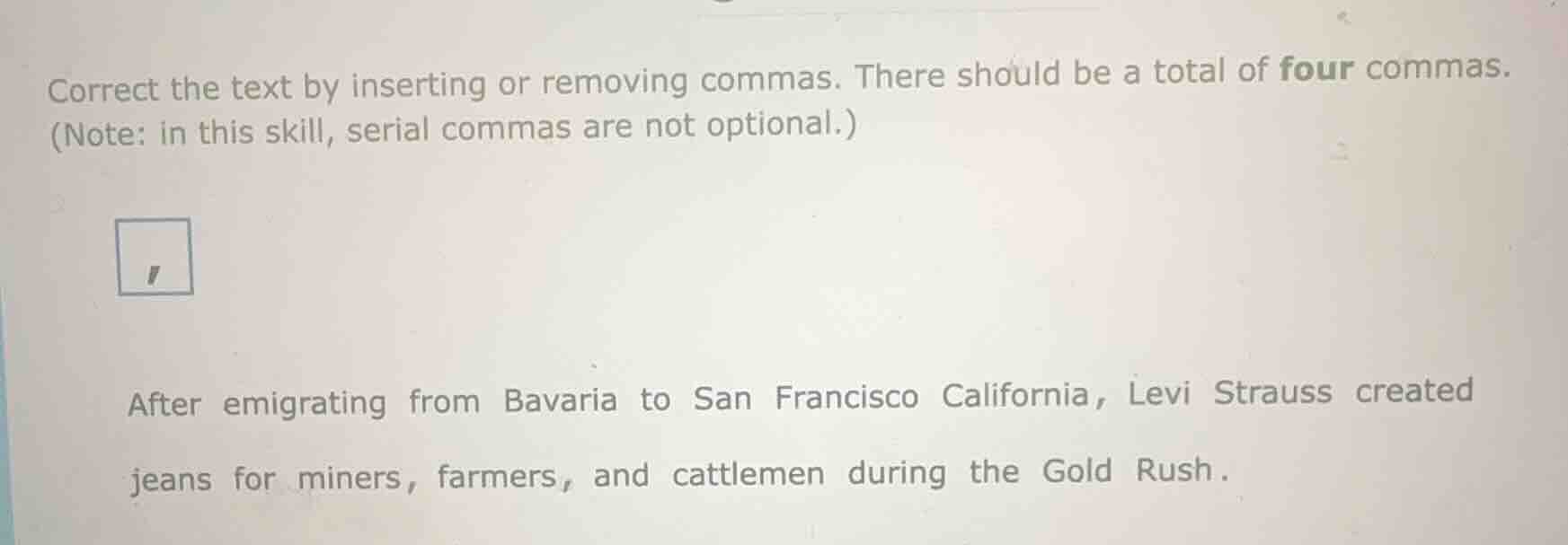 correct the text by inserting or removing commas. there should be a tot…