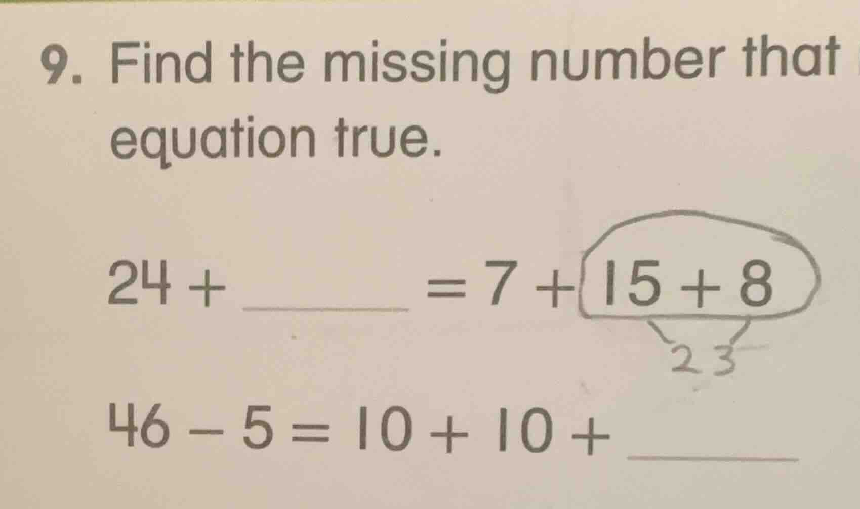 9. find the missing number that makes the equation true. $24 + \\underl…
